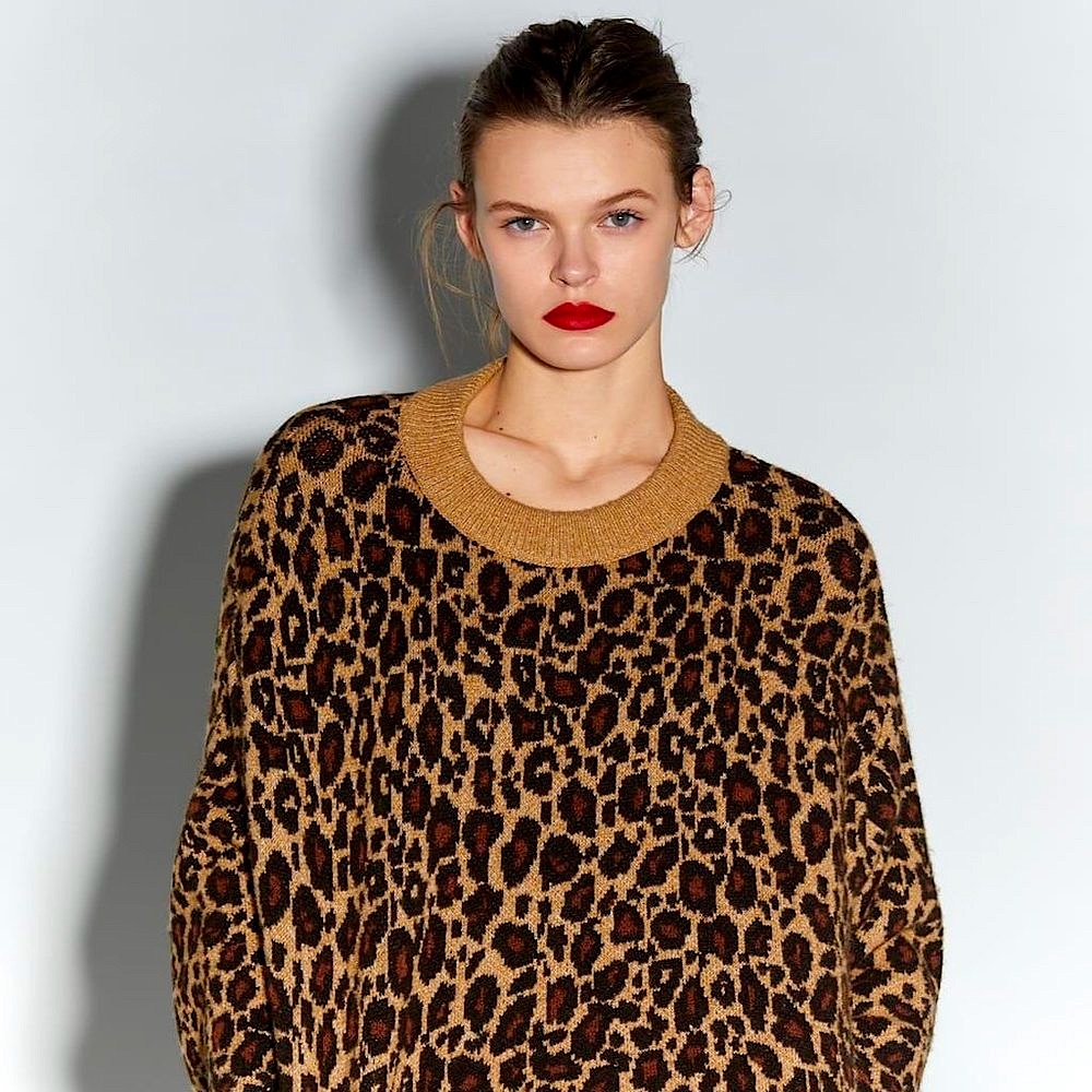 ZARA Knit Animal / Leopard Print Oversized Sweater | SIZE: Small